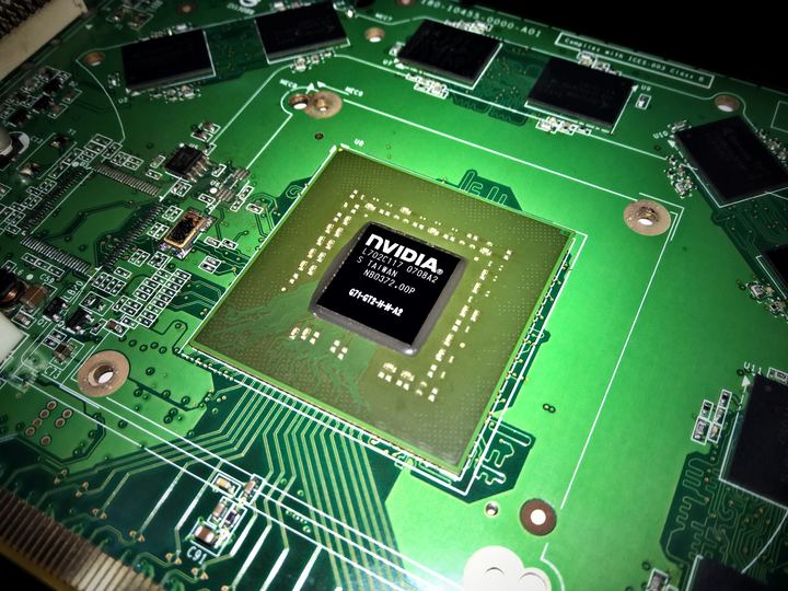 Close-up of an Nvidia G71 graphics chip on a circuit board