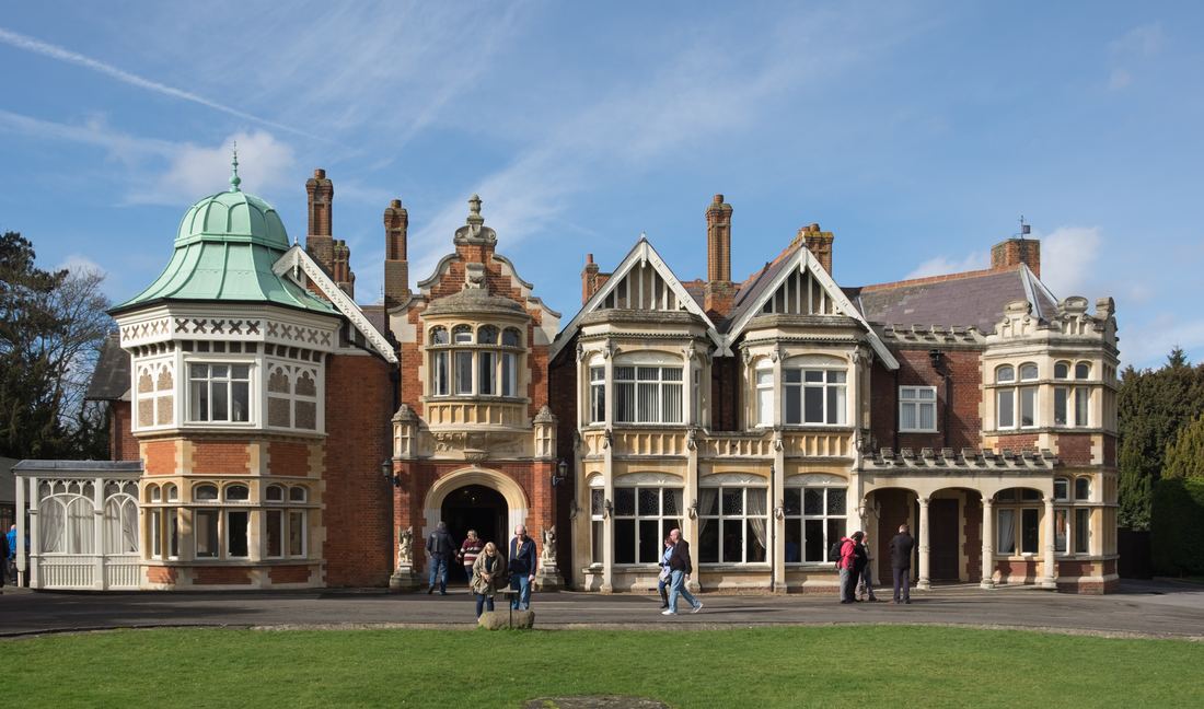 The red brick mansion at Bletchley Park in England